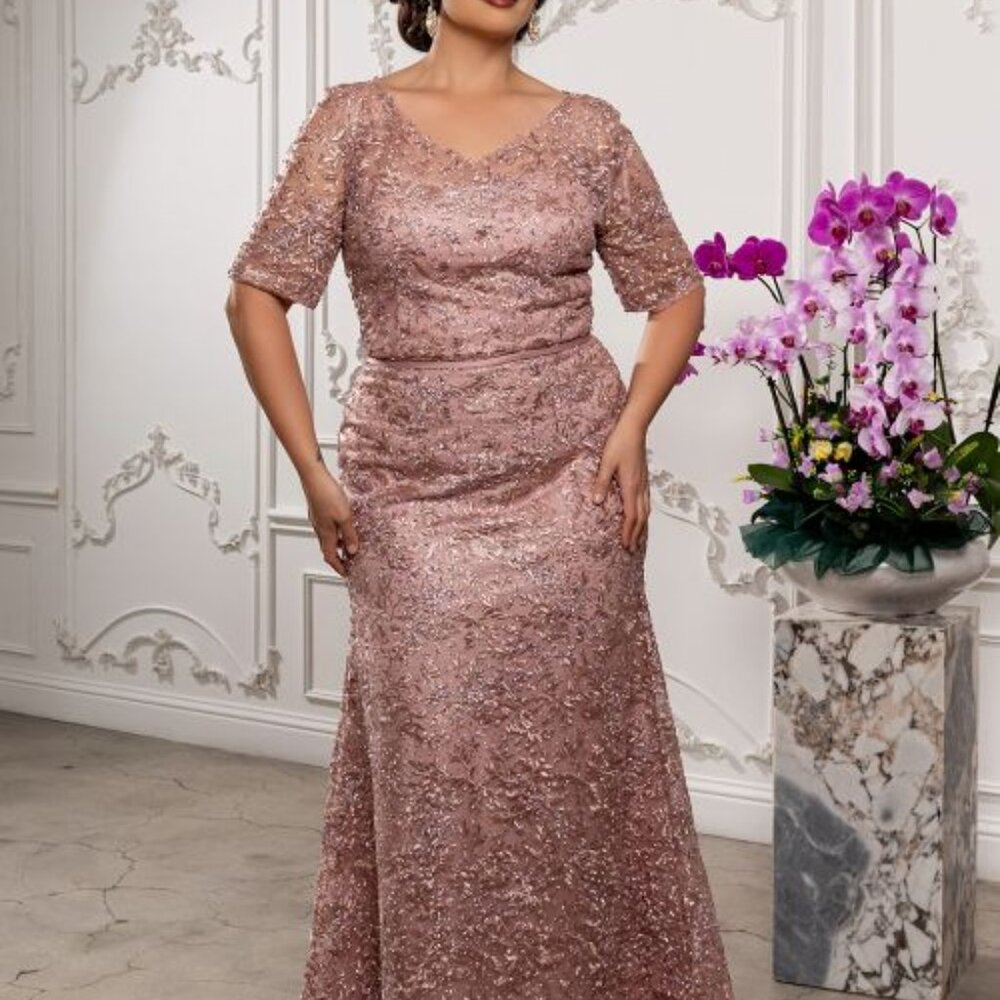 PLUS SIZE FORMAL MOTHER OF THE BRIDE DRESS. WEDDING GUEST SAGE GOLD NAVY PINK - Picture 7 of 8